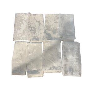 Waterford Linens White Damask Fabric Napkins Set Of 8 Elegant Floral 19"x19"
